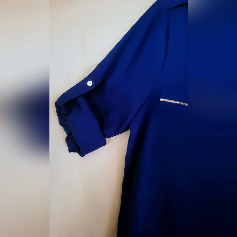 Calvin Klein.. Royal Blue Blouse with Zippered Pockets (78B) - Picture 3 of 8